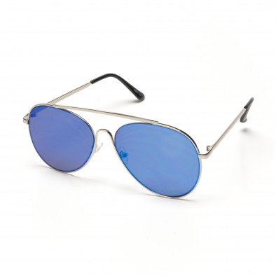 Ochelari de soare albaștri stil Aviator cu rama argintie it250418-11 2