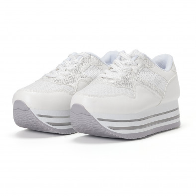Pantofi sport de dama albi cu platforma și paiete it160318-43 3