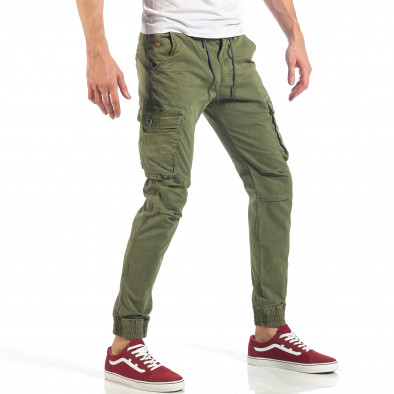 Pantaloni cargo de bărbați verzi cu manșete elastice it260318-105 3