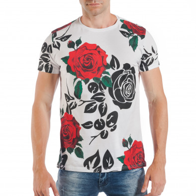 Tricou de bărbați alb cu imprimeu de trandafiri roșii tsf250518-23 3