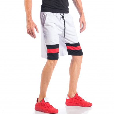 Pantaloni scurți pentru bărbați albi cu dungi și o stea metalică it050618-43 4