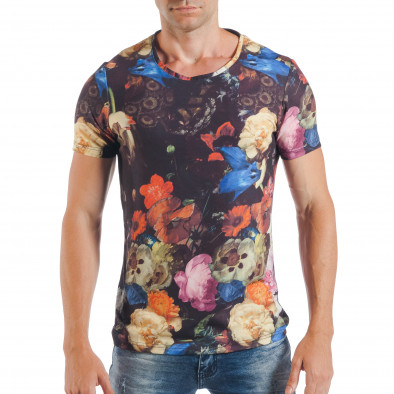 Tricou de bărbați negru cu flori colorate tsf250518-51 3