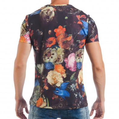 Tricou de bărbați negru cu flori colorate tsf250518-51 4