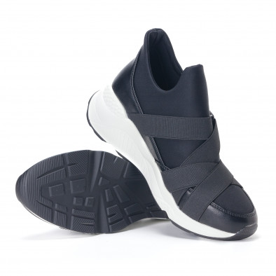 Pantofi sport negri de dama din materiale pe exterior combinate cu detalii elastice it240118-31 5