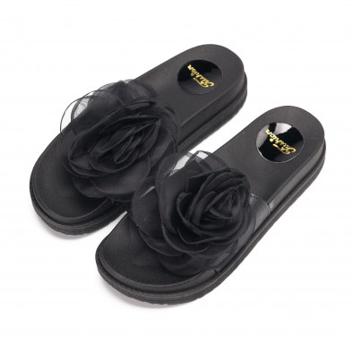 Papuci de dama cu floare în negru it190618-32 3