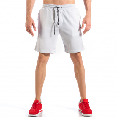 Pantaloni scurți de bărbați albi cu aplicație la crac it110418-22 3