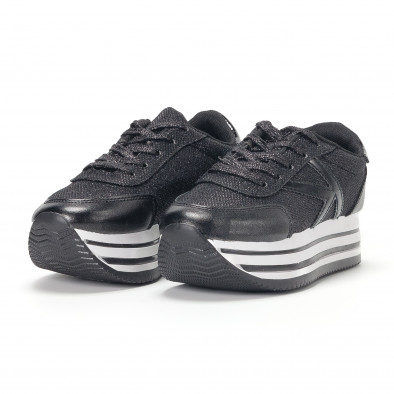 Pantofi sport de dama negri cu platforma și efect strălucitor it160318-54 3