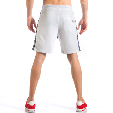 Pantaloni scurți de bărbați albi cu aplicație la crac it110418-22 4