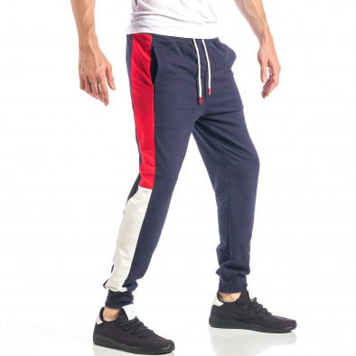 Pantaloni sport de bărbați albaștri cu banda în alb-roșu it040518-30 4