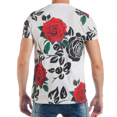 Tricou de bărbați alb cu imprimeu de trandafiri roșii tsf250518-23 4