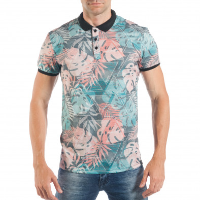 Tricou cu guler pentru bărbați cu imprimeu frunze tsf250518-45 2