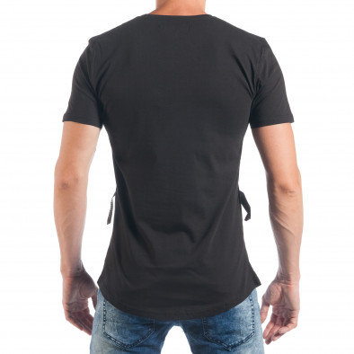 Tricou de bărbați negru cu benzi cu inscripții tsf250518-30 3