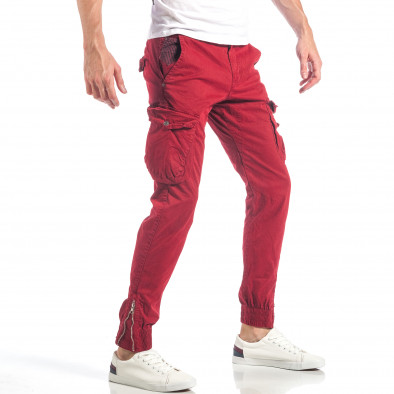 Pantaloni cargo de bărbați roșii cu buzunar în dungi it040518-28 4