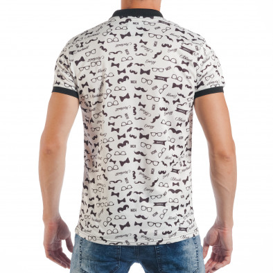 Tricou cu guler de bărbați alb cu imprimeu Hipster tsf250518-43 3