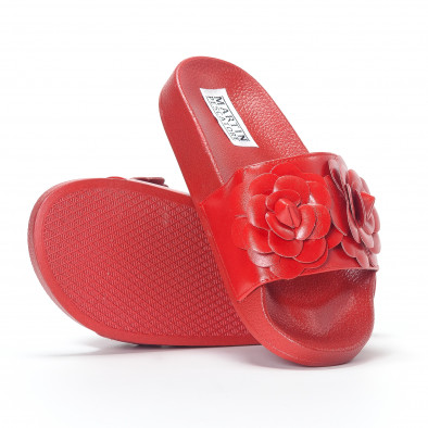 Papuci de dama roșii cu flori embosate it230418-20 4