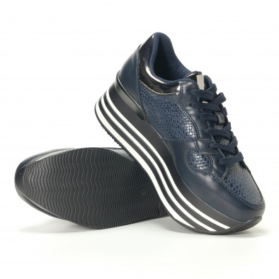 Pantofi sport albastru închis de dama din piele ecologica cu platforma și detalii argintii it240118-23 5