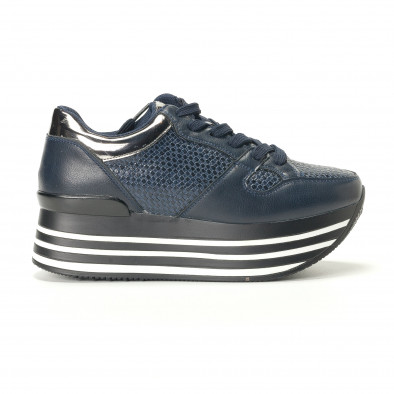 Pantofi sport albastru închis de dama din piele ecologica cu platforma și detalii argintii it240118-23 3