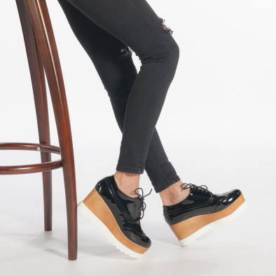 Pantofi cu platforma de dama Tulipano negre it240118-33 2