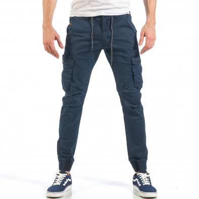 Pantaloni cargo de bărbați albaștri cu manșete elastice it260318-103 2