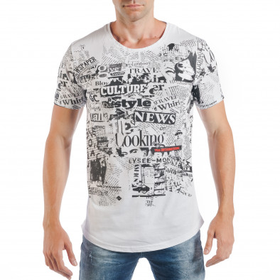 Tricou de bărbați alb cu imprimare ziar tsf250518-58 3