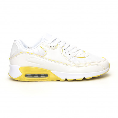 Pantofi sport de dama cu pernă de aer în alb și galben it051219-13 2