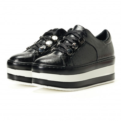 Pantofi sport negri de dama din piele ecologica cu platforma în negru-alb it240118-41 4