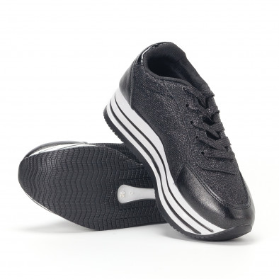 Pantofi sport de dama negri cu platforma și efect strălucitor it160318-54 4