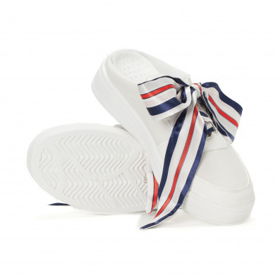 Papuci sport de dama albi cu șireturi din satin it230418-27 4