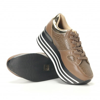Pantofi sport maro de dama din piele ecologica cu platforma și detalii aurii it240118-22 4