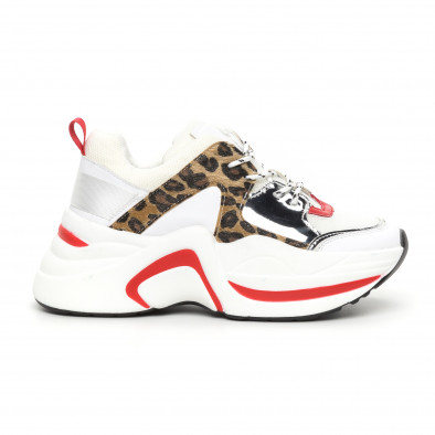 Pantofi sport voluminoși de dama alb și leopard it130819-83 2