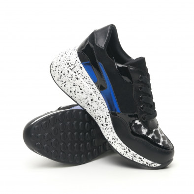 Pantofi sport de dama negri cu părți lăcuite și albastre it281019-14 5
