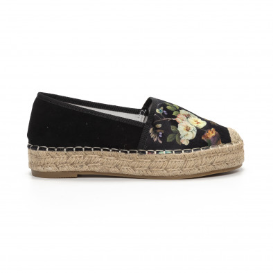 Espadrile de dama din satin negru motiv floral it240419-29 2