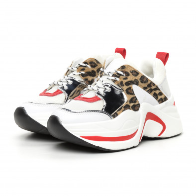 Pantofi sport voluminoși de dama alb și leopard it130819-83 3