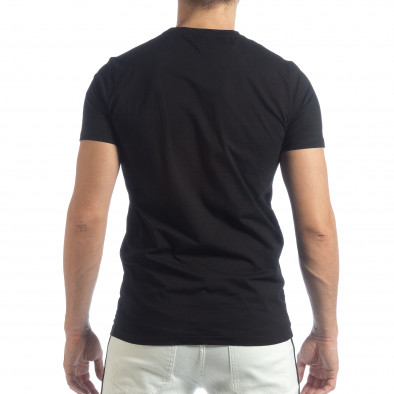 Tricou pentru bărbați negru cu banda și broderie it040219-116 4
