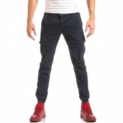 Pantaloni cargo pentru bărbați albaștri cu elastic la glezna it261018-23 2
