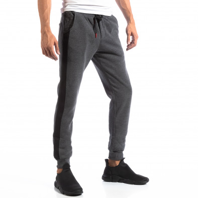Pantaloni sport gri închis cu benzi negre pentru bărbați it250918-48 3
