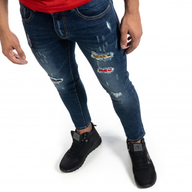 Blugi de bărbați Cropped albaștri cu accente Slim fit it041019-37 2