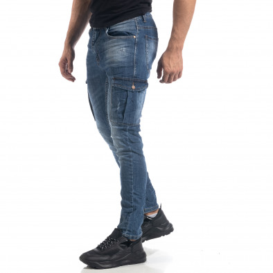 Cargo Jeans Slim fit de bărbați albaștri șifonați it071119-21 2