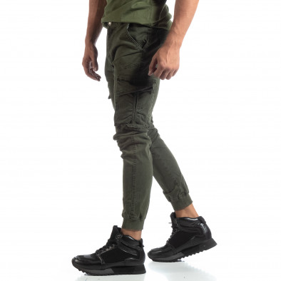 Pantaloni cargo verzi de bărbați cu manșete din tricot it170819-12 2