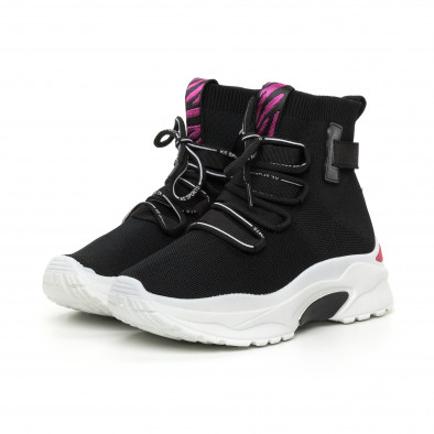  Pantofi sport de dama din țesătură neagră cu accent roz it130819-42 3
