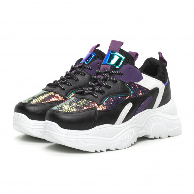 Pantofi sport de dama negri cu accente violet it260919-55 3