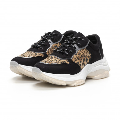 Pantofi sport de dama Chunky în negru și leopard it240419-42 3