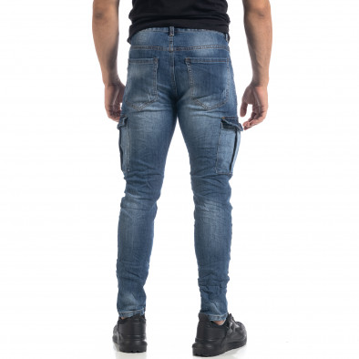 Cargo Jeans Slim fit de bărbați albaștri șifonați it071119-21 4