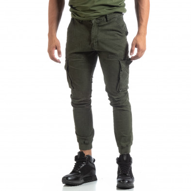 Pantaloni cargo verzi de bărbați cu manșete din tricot it170819-12 3
