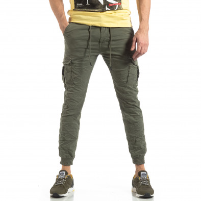 Pantaloni cargo de bărbați verzi cu manșete din tricot it210319-20 3