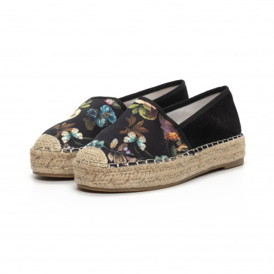 Espadrile de dama din satin negru motiv floral it240419-29 3
