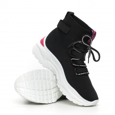  Pantofi sport de dama din țesătură neagră cu accent roz it130819-42 4