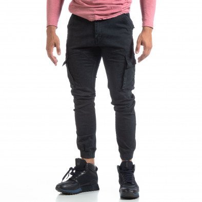 Pantaloni cargo negri de bărbați cu manșete din tricot it170819-10 3