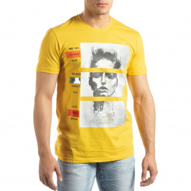 Tricou galben pentru bărbați cu aplicații neon it150419-67 2