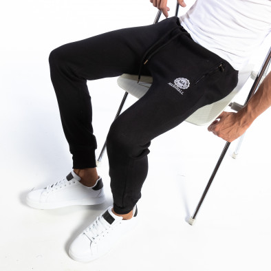 Pantaloni sport negri cu logo pentru bărbați it250918-42 2